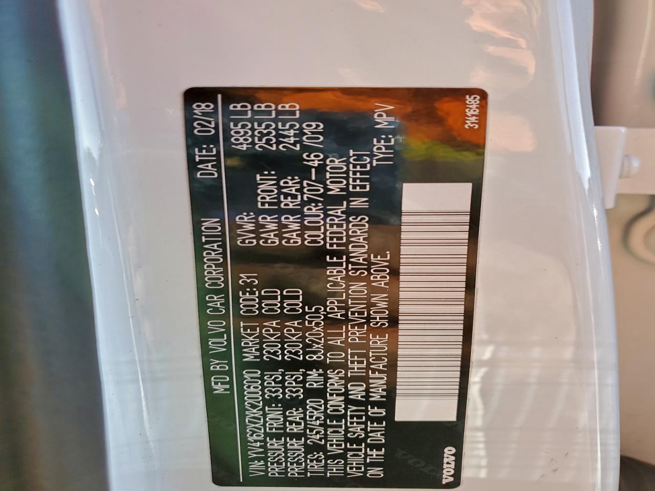 2019 Volvo Xc40 T5 Momentum VIN: YV4162XZXK2006010 Lot: 94130625