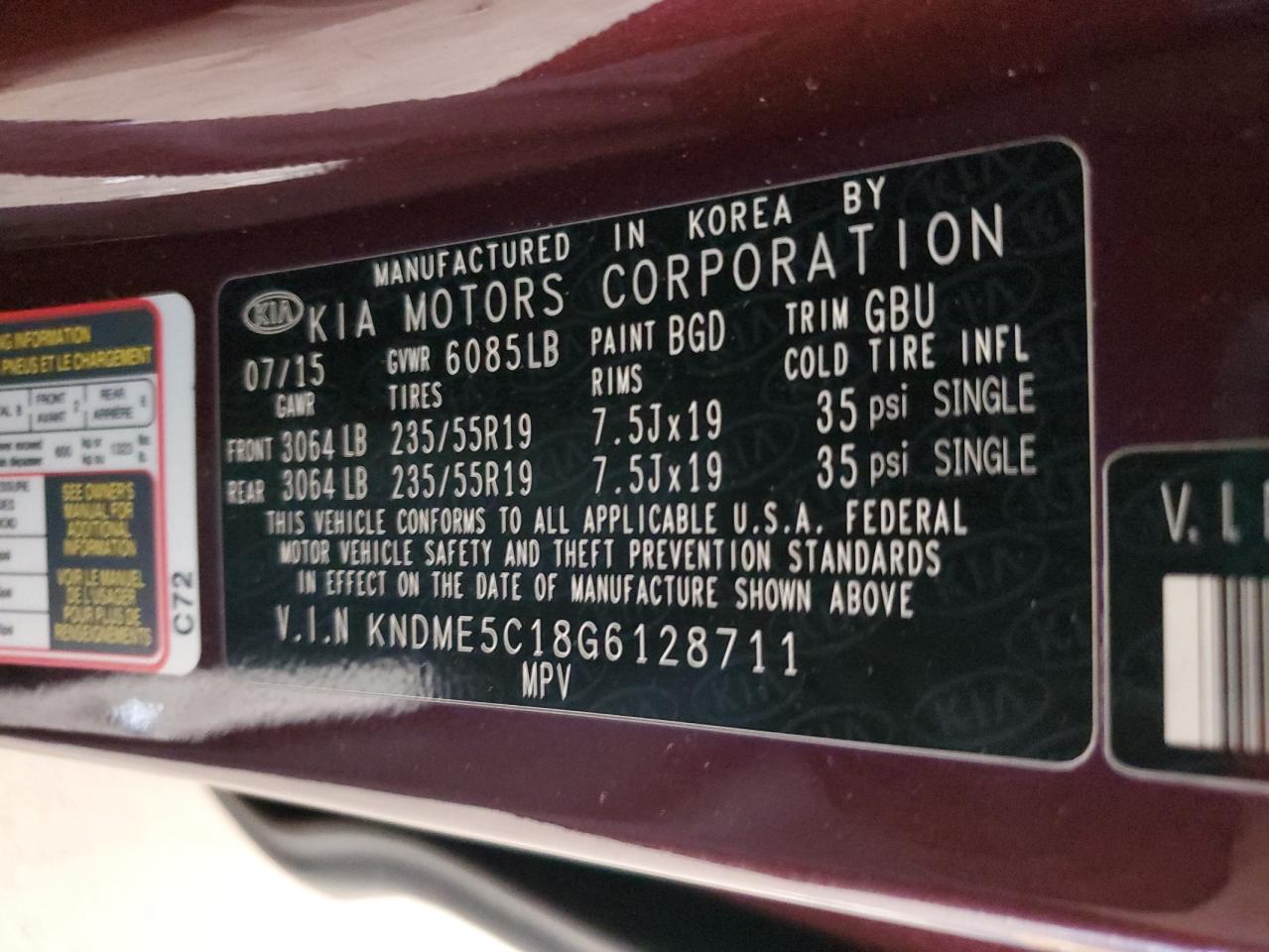 2016 Kia Sedona Sxl VIN: KNDME5C18G6128711 Lot: 92607205