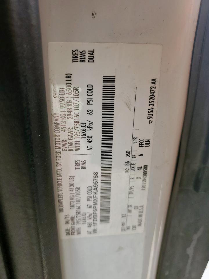 2015 Ford Transit T-350 Hd VIN: 1FDBF6PMXFKA95758 Lot: 93219755