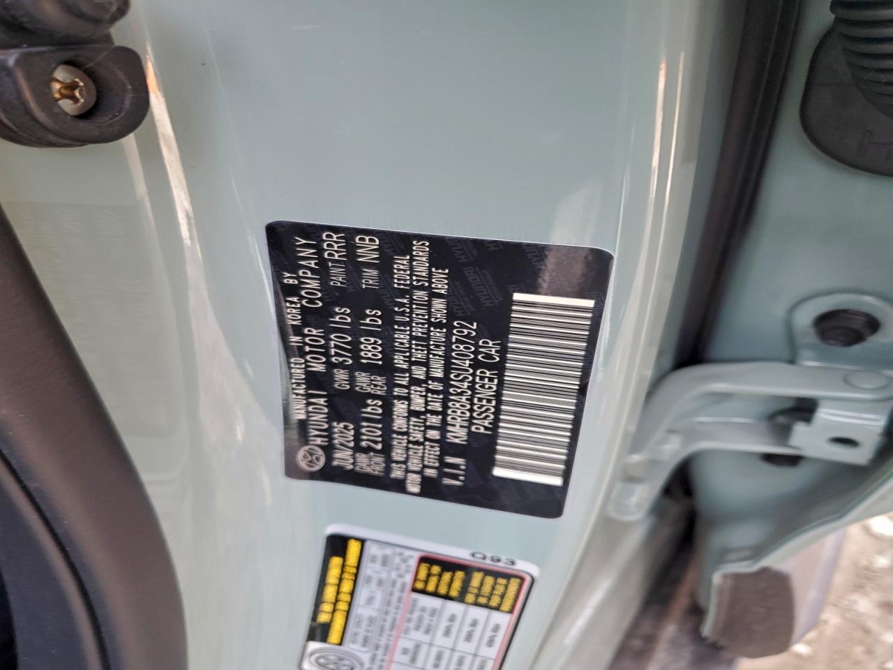 2025 Hyundai Venue Se VIN: KMHRB8A34SU408792 Lot: 94380425