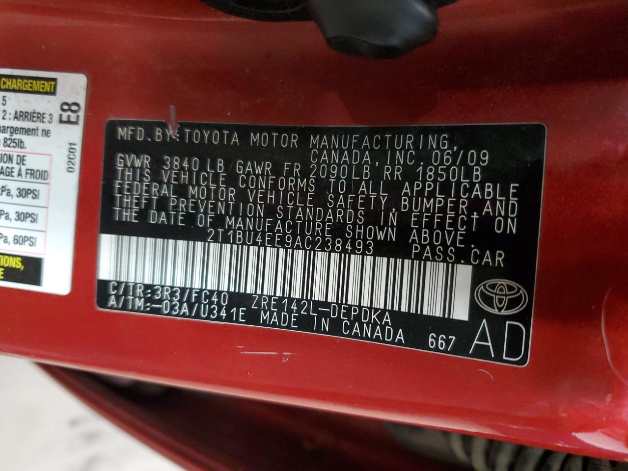 2010 Toyota Corolla Base VIN: 2T1BU4EE9AC238493 Lot: 92283065