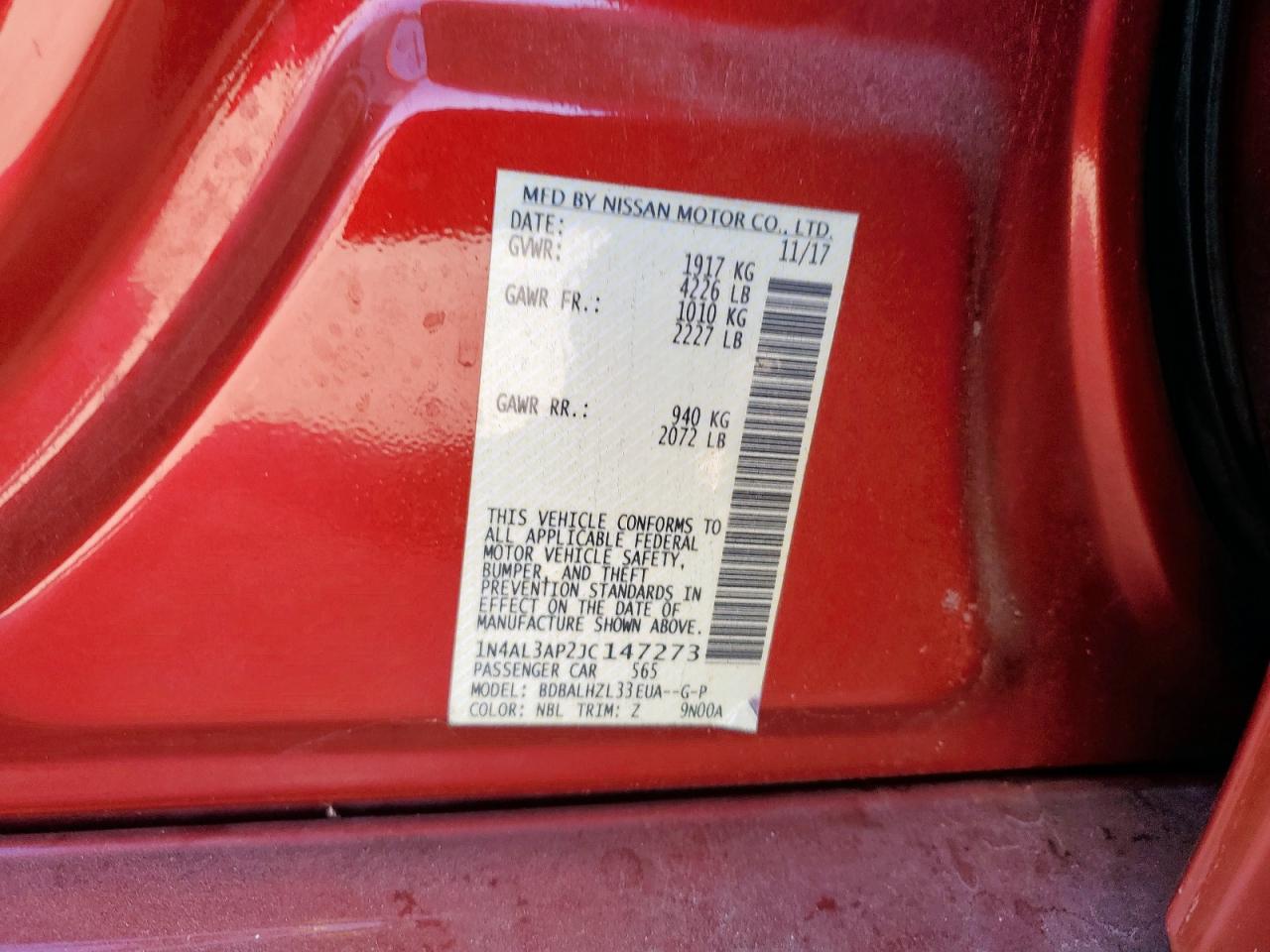 2018 Nissan Altima 2.5 VIN: 1N4AL3AP2JC147273 Lot: 93170125