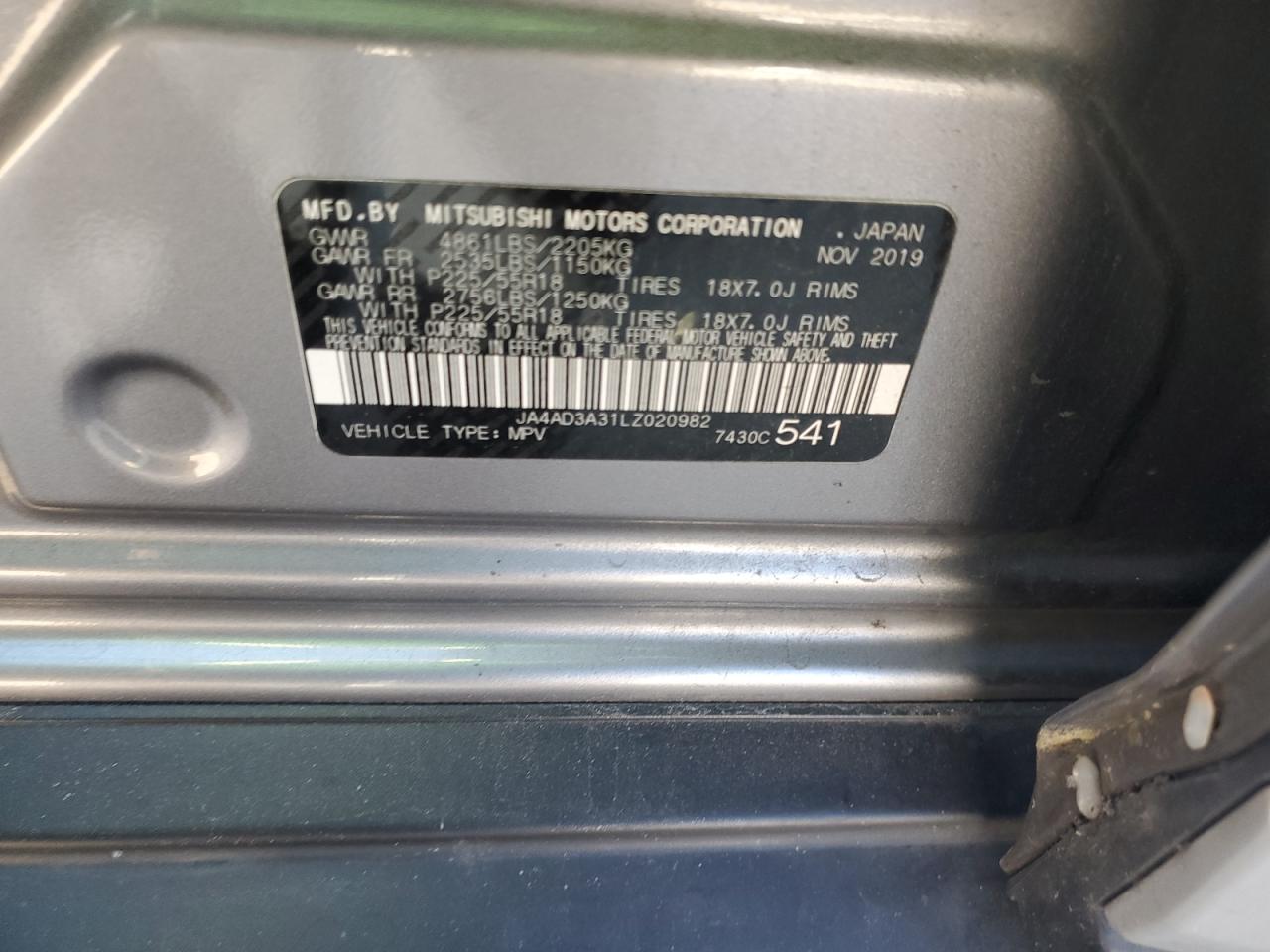 2020 Mitsubishi Outlander Se VIN: JA4AD3A31LZ020982 Lot: 91778335