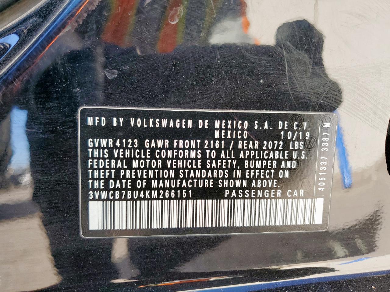 2019 Volkswagen Jetta S VIN: 3VWCB7BU4KM266151 Lot: 92017105