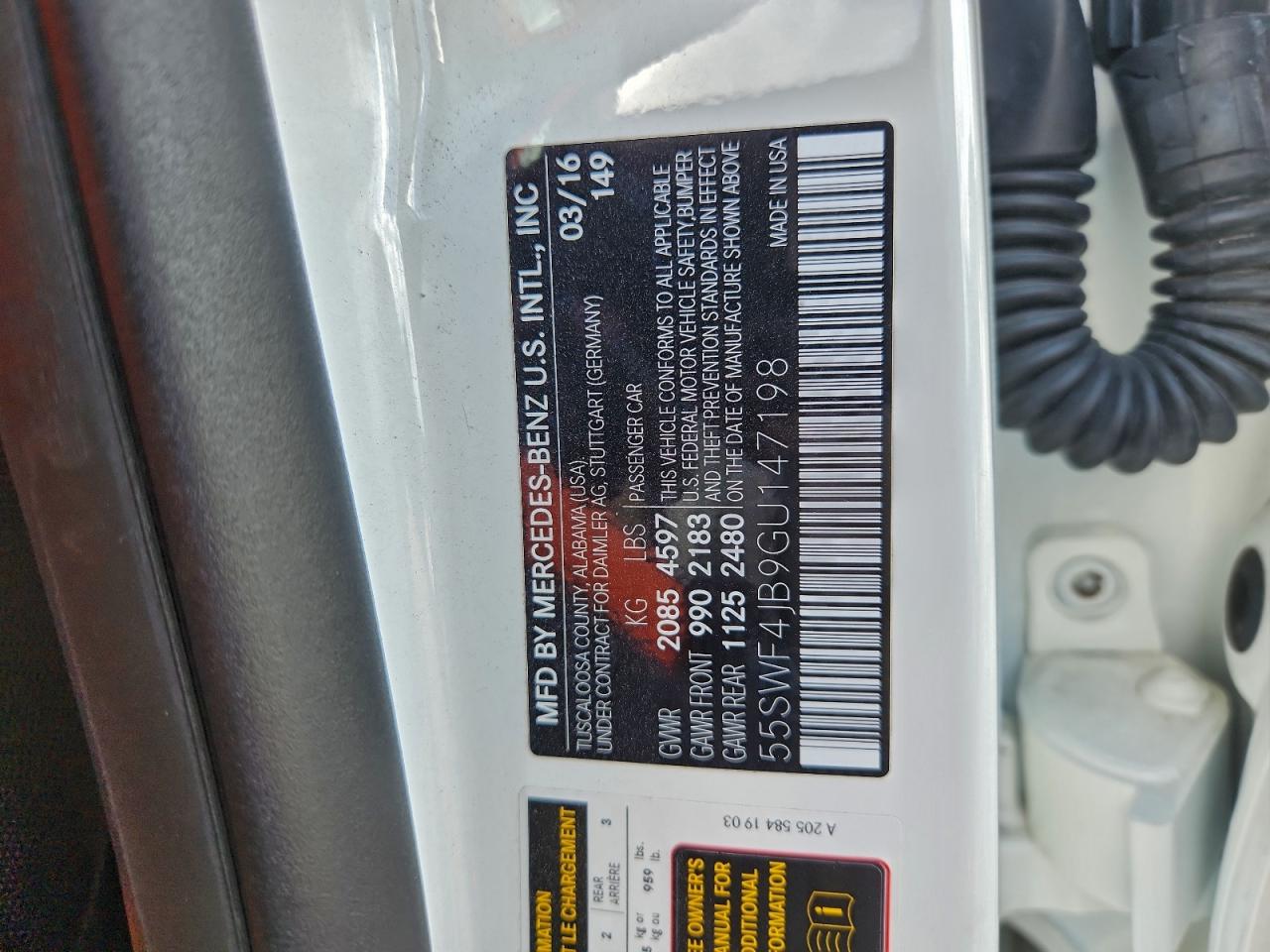 2016 Mercedes-Benz C 300 VIN: 55SWF4JB9GU147198 Lot: 94288975