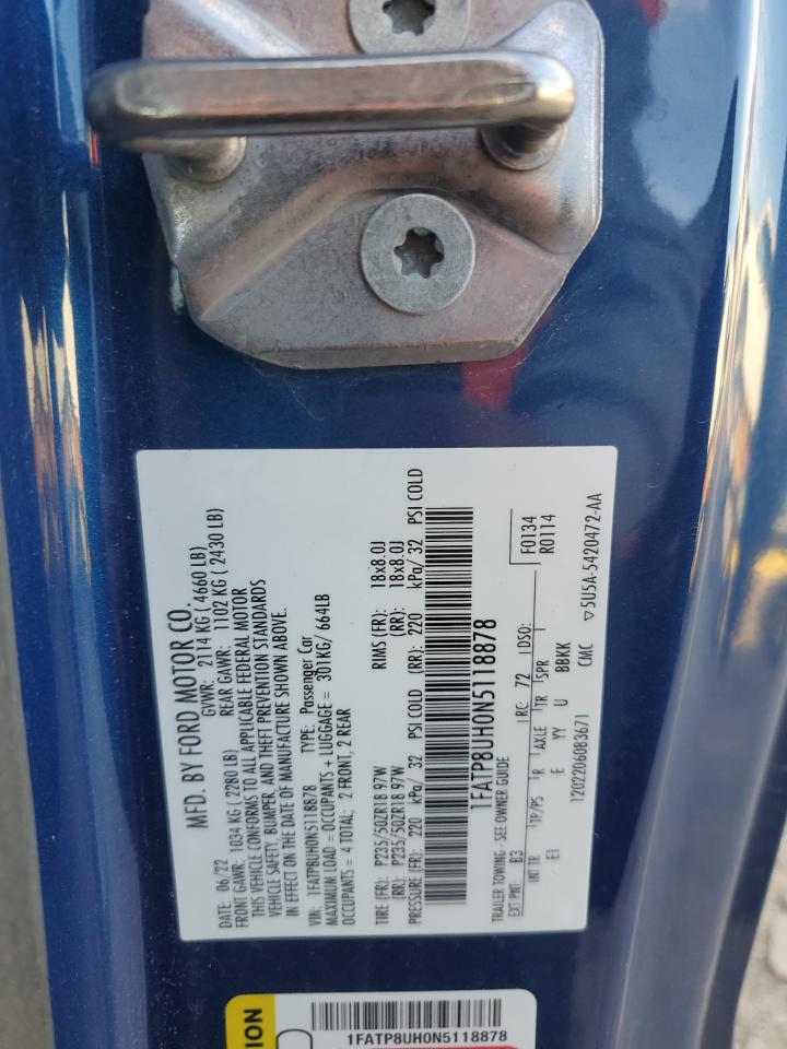 2022 Ford Mustang VIN: 1FATP8UH0N5118878 Lot: 92428735