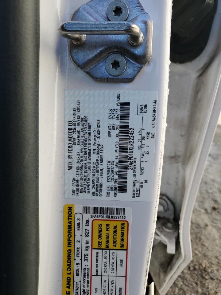 2020 Ford Fusion Se VIN: 3FA6P0LUXLR223452 Lot: 93045585