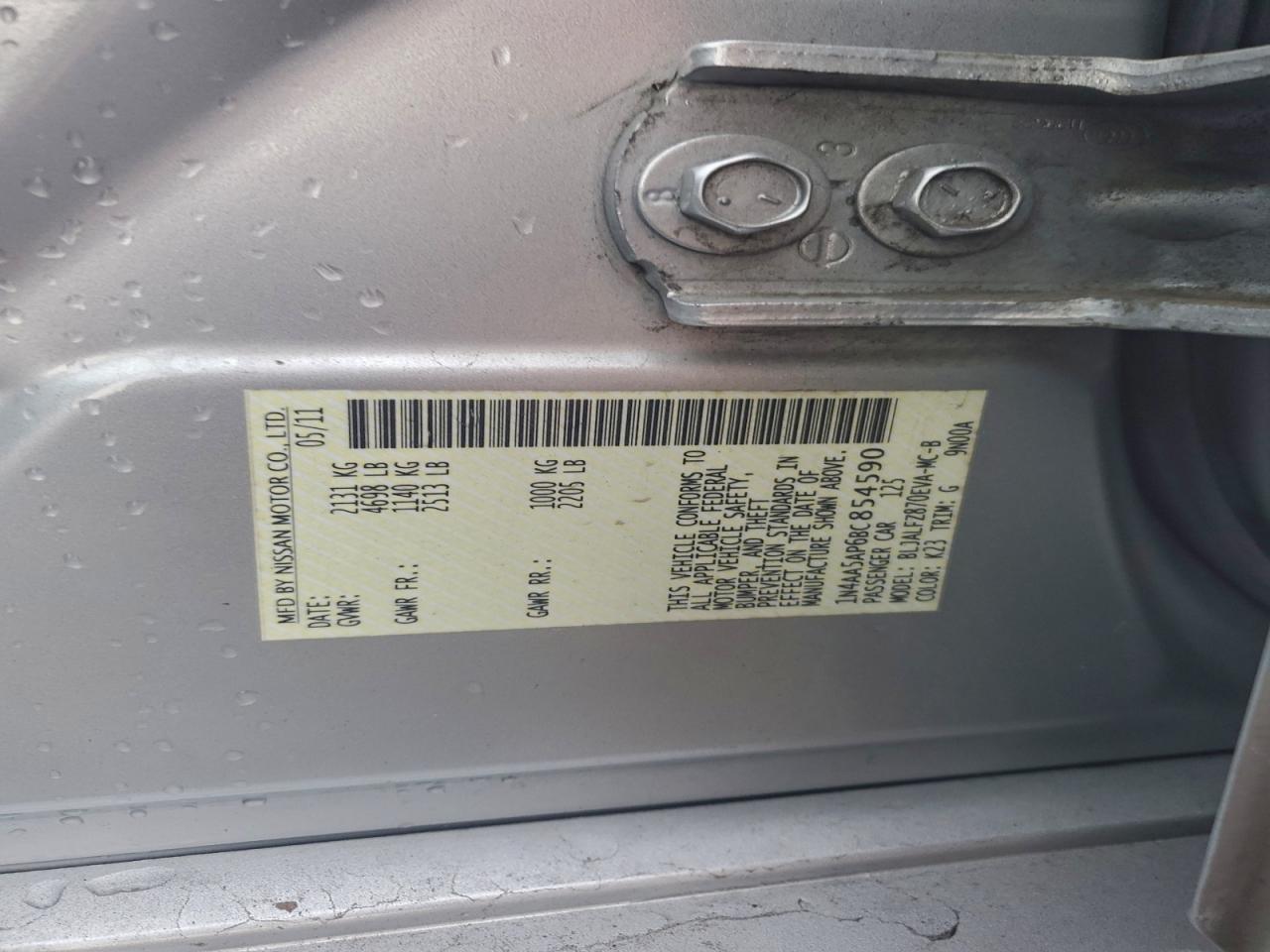 2011 Nissan Maxima S VIN: 1N4AA5AP6BC854590 Lot: 94042695