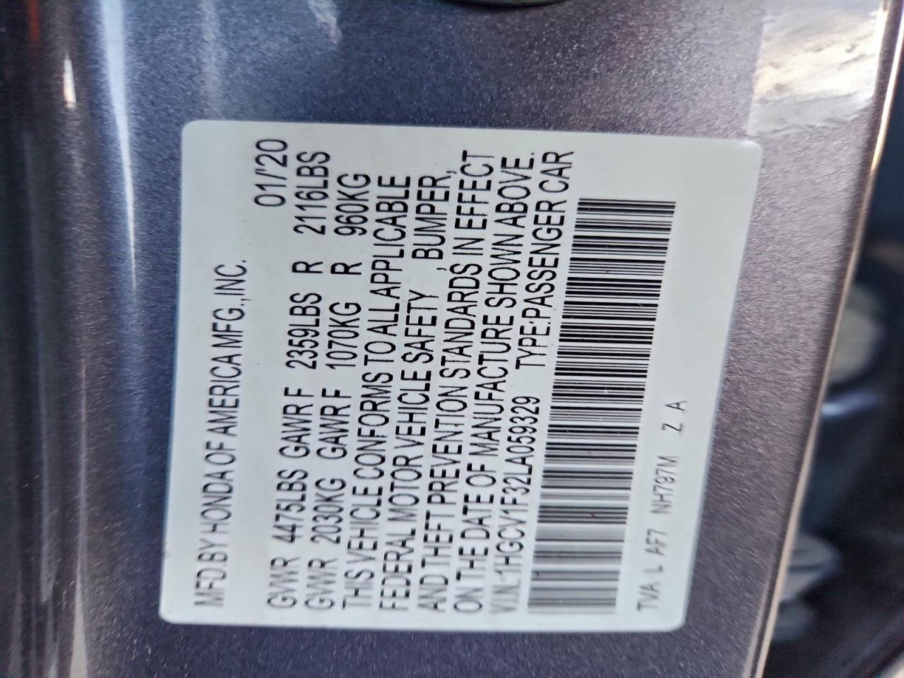 2020 Honda Accord Sport VIN: 1HGCV1F32LA059329 Lot: 94329295