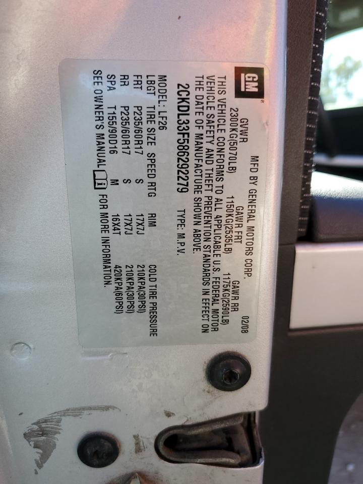 2008 Pontiac Torrent VIN: 2CKDL33F586292279 Lot: 91661875