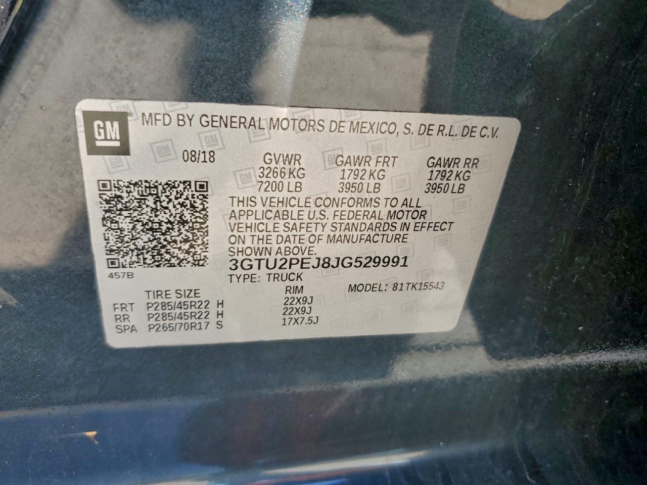 2018 GMC Sierra K1500 Denali VIN: 3GTU2PEJ8JG529991 Lot: 93285515