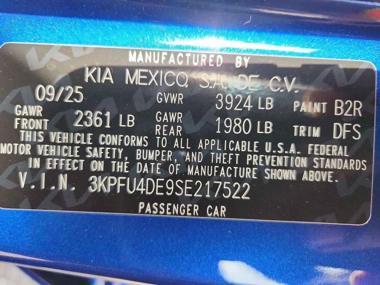 2025 Kia K4 Ex VIN: 3KPFU4DE9SE217522 Lot: 92845945