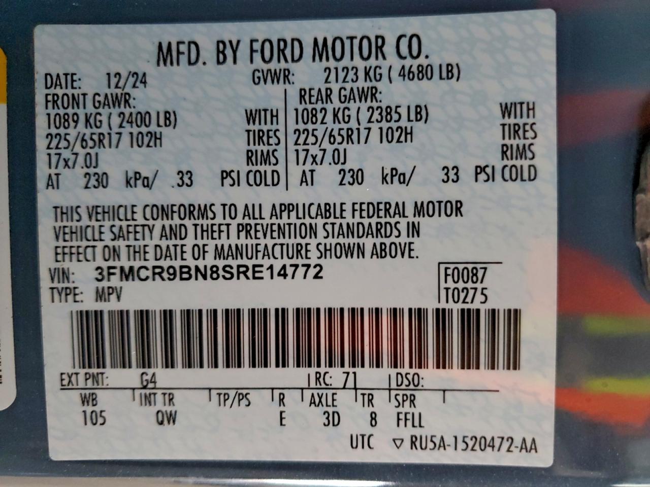 2025 Ford Bronco Sport Big Bend VIN: 3FMCR9BN8SRE14772 Lot: 91781675