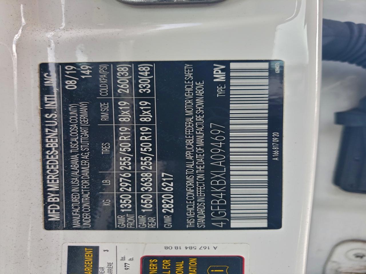 2020 Mercedes-Benz Gle 350 4Matic VIN: 4JGFB4KBXLA094697 Lot: 93092965