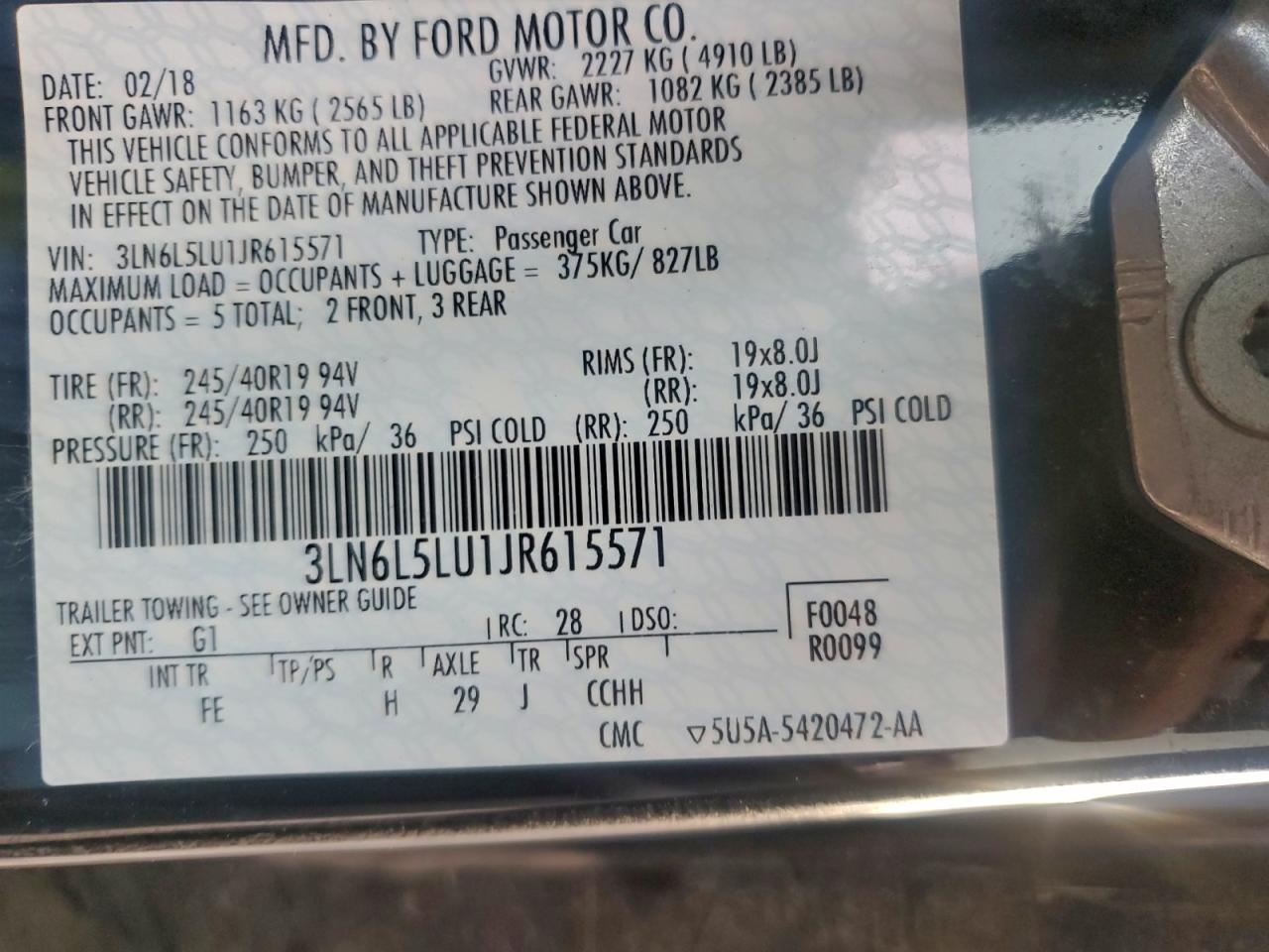 2018 Lincoln Mkz Hybrid Select VIN: 3LN6L5LU1JR615571 Lot: 93440285