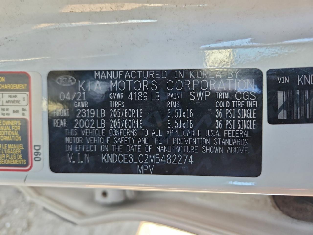 2021 Kia Niro Ex Premium VIN: KNDCE3LC2M5482274 Lot: 93879175