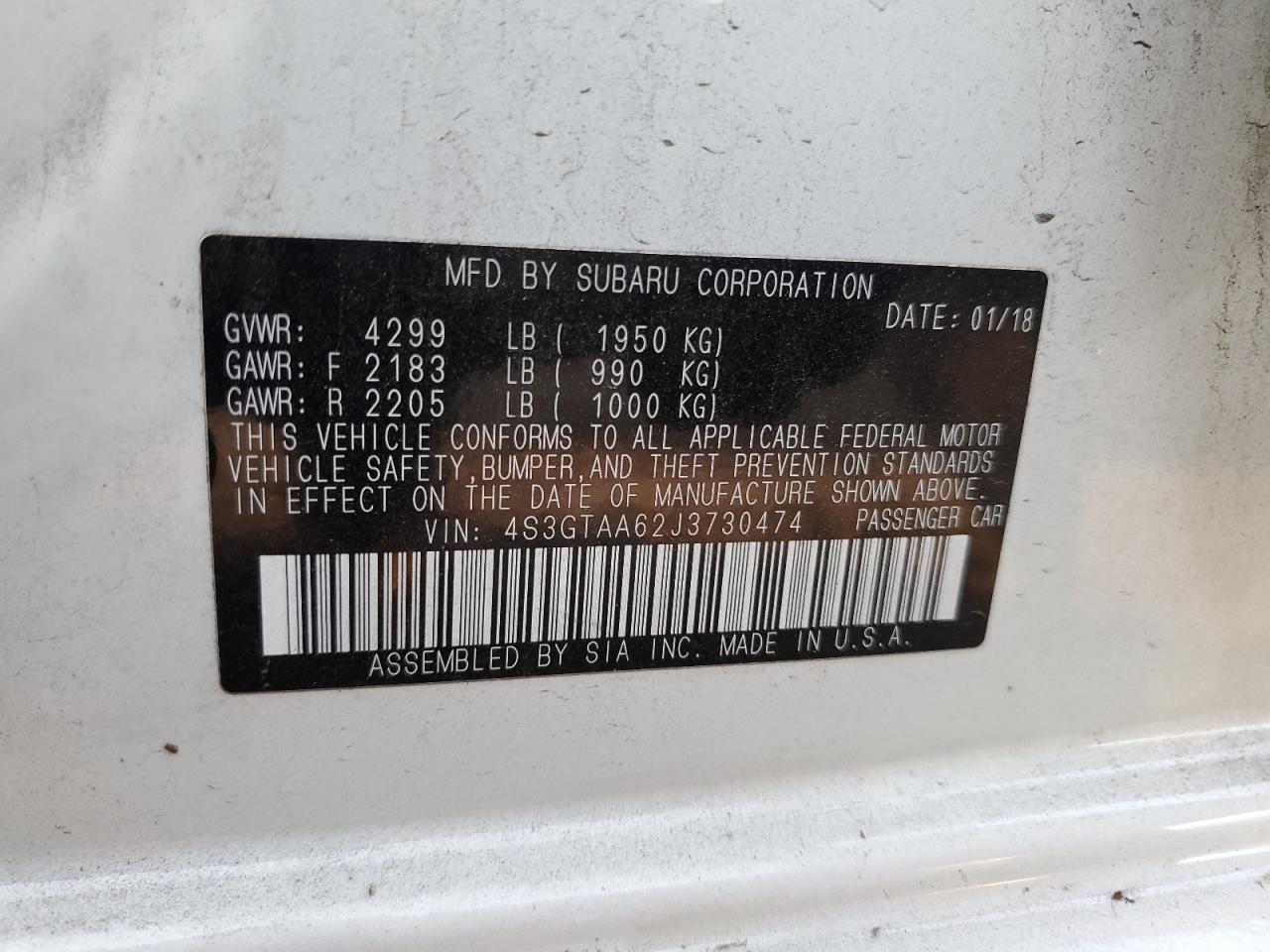 2018 Subaru Impreza VIN: 4S3GTAA62J3730474 Lot: 91924905