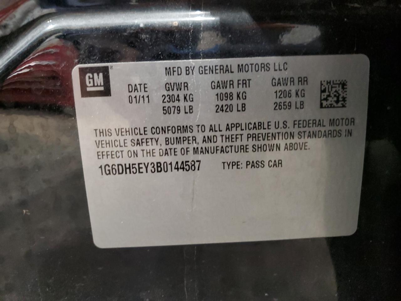 2011 Cadillac Cts Luxury Collection VIN: 1G6DH5EY3B0144587 Lot: 93667725