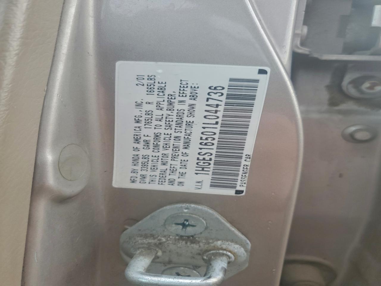 2001 Honda Civic Lx VIN: 1HGES16501L044736 Lot: 83965415