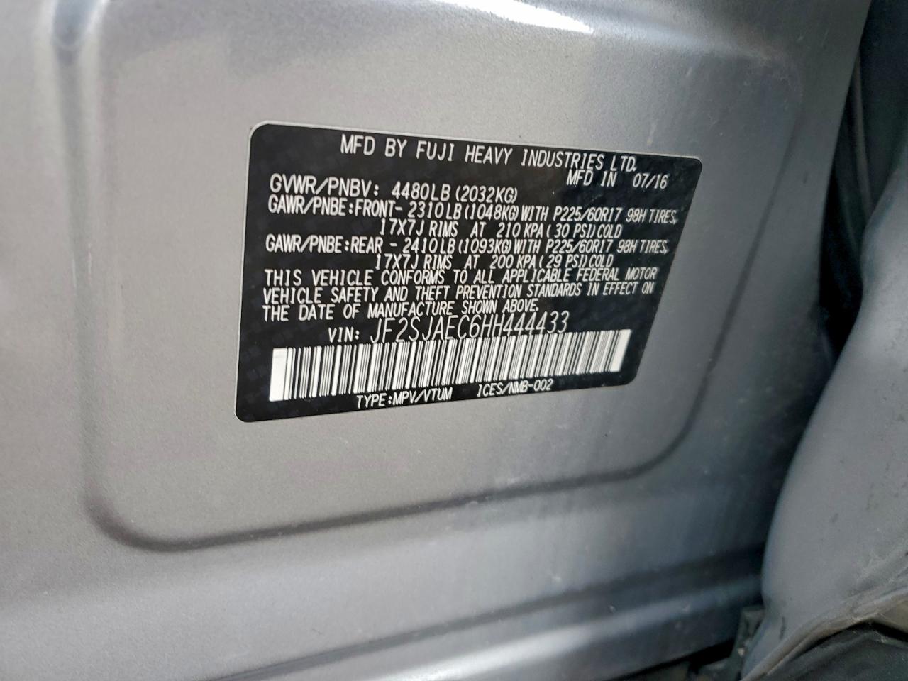 2017 Subaru Forester 2.5I Premium VIN: JF2SJAEC6HH444433 Lot: 93128865