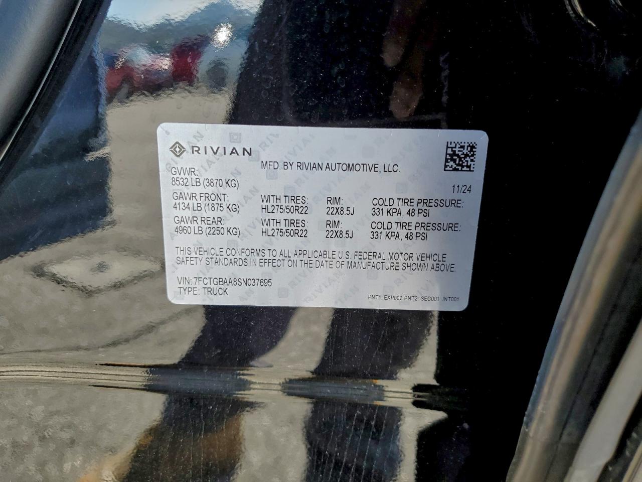 2025 Rivian R1T Adventure VIN: 7FCTGBAA8SN037695 Lot: 93740215
