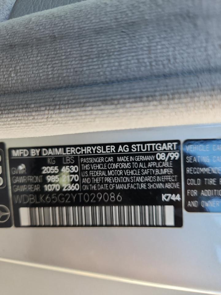 2000 Mercedes-Benz Clk 320 VIN: WDBLK65G2YT029086 Lot: 92126855