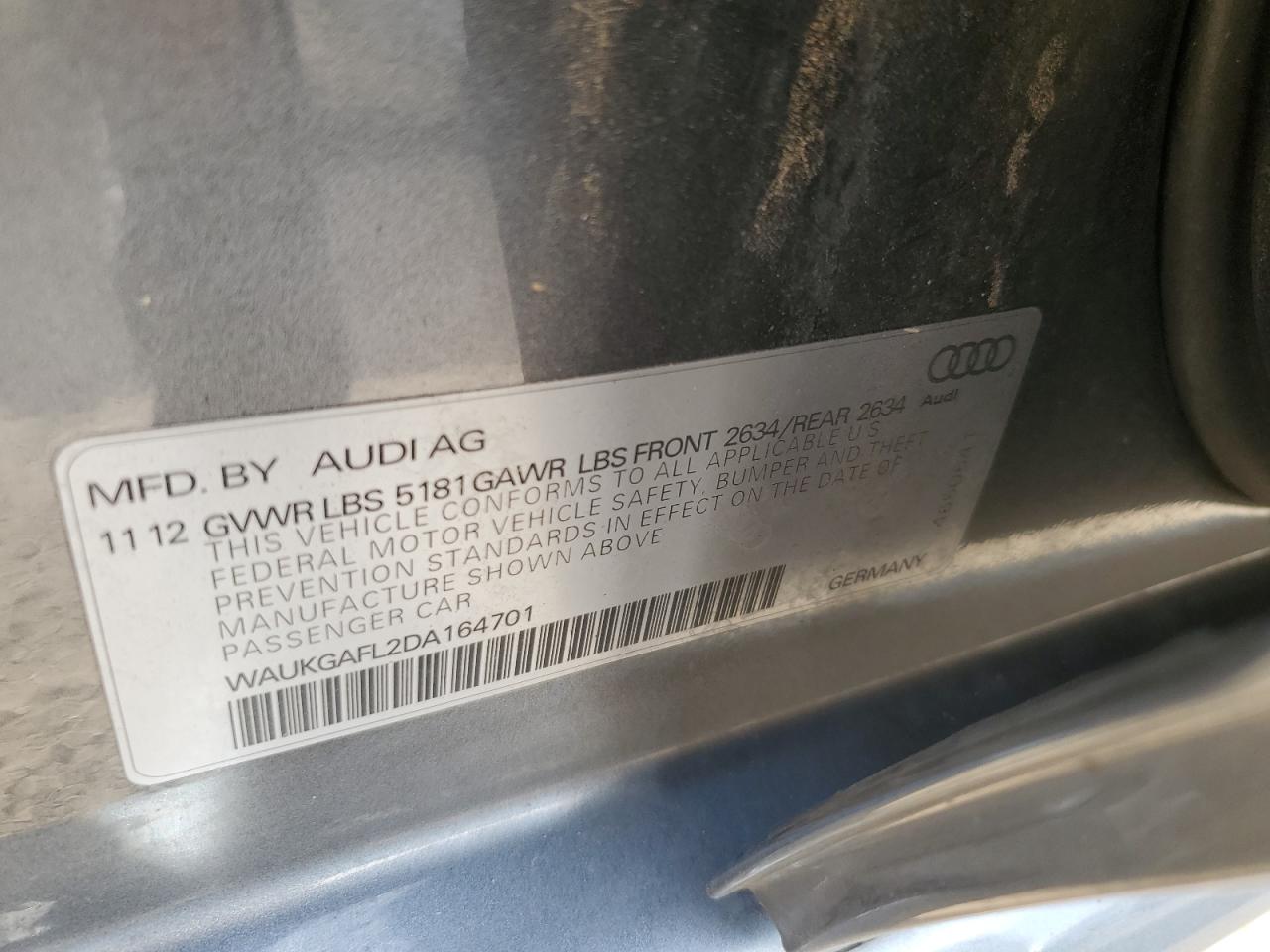 2013 Audi S4 Prestige VIN: WAUKGAFL2DA164701 Lot: 92460365