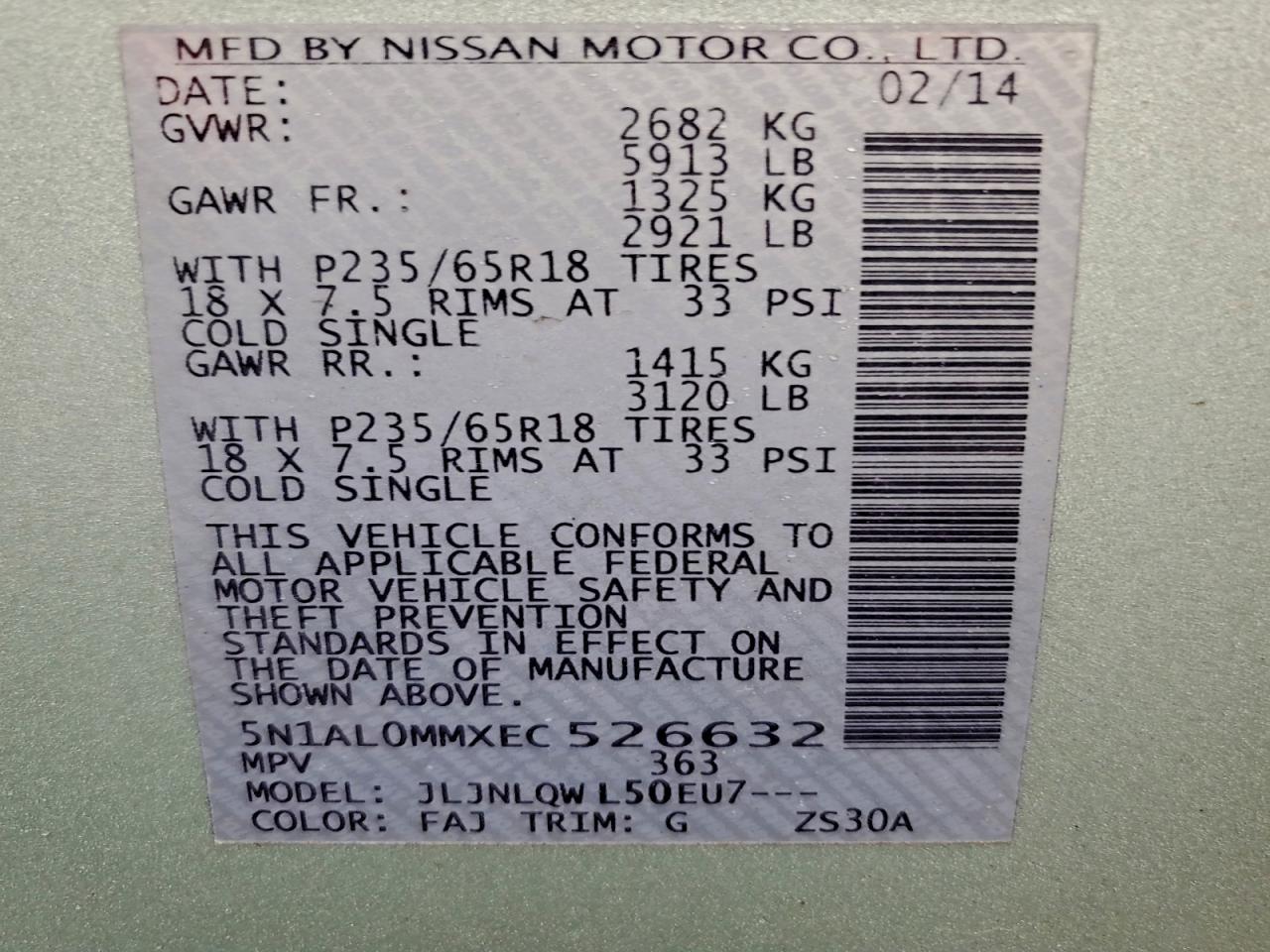 2014 Infiniti Qx60 VIN: 5N1AL0MMXEC526632 Lot: 87257715