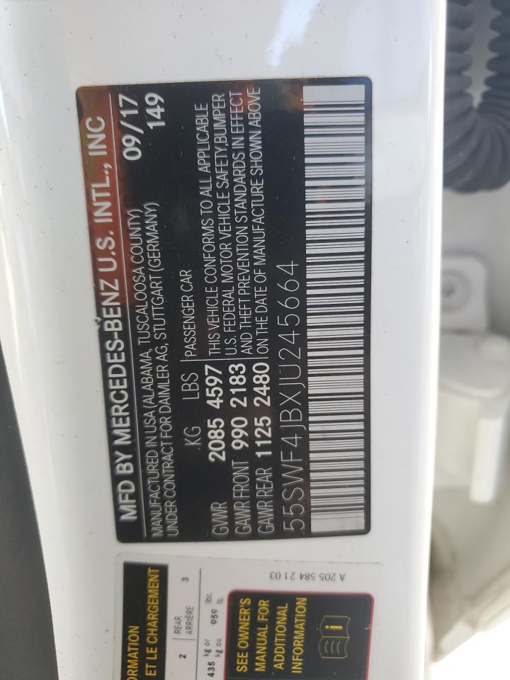 2018 Mercedes-Benz C 300 VIN: 55SWF4JBXJU245664 Lot: 91252895