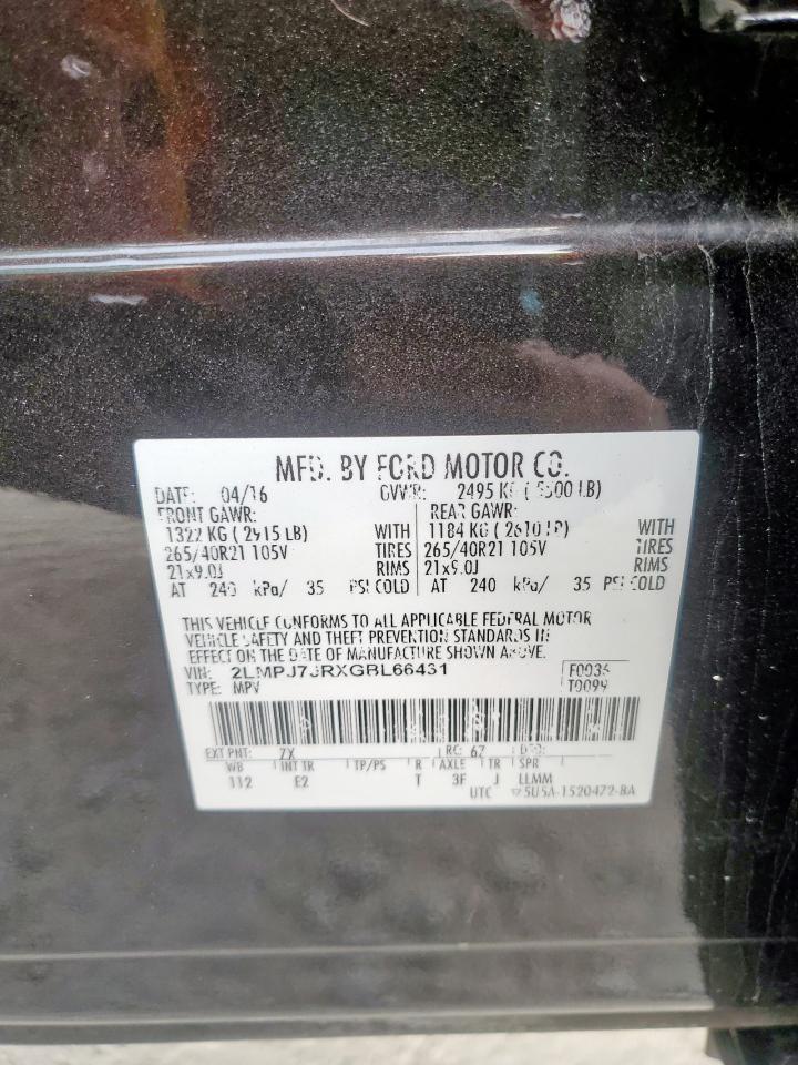 2016 Lincoln Mkx Black Label VIN: 2LMPJ7JRXGBL66431 Lot: 93382225