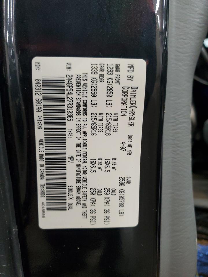 2007 Chrysler Town & Country Touring VIN: 2A4GP54L27R310365 Lot: 90981405