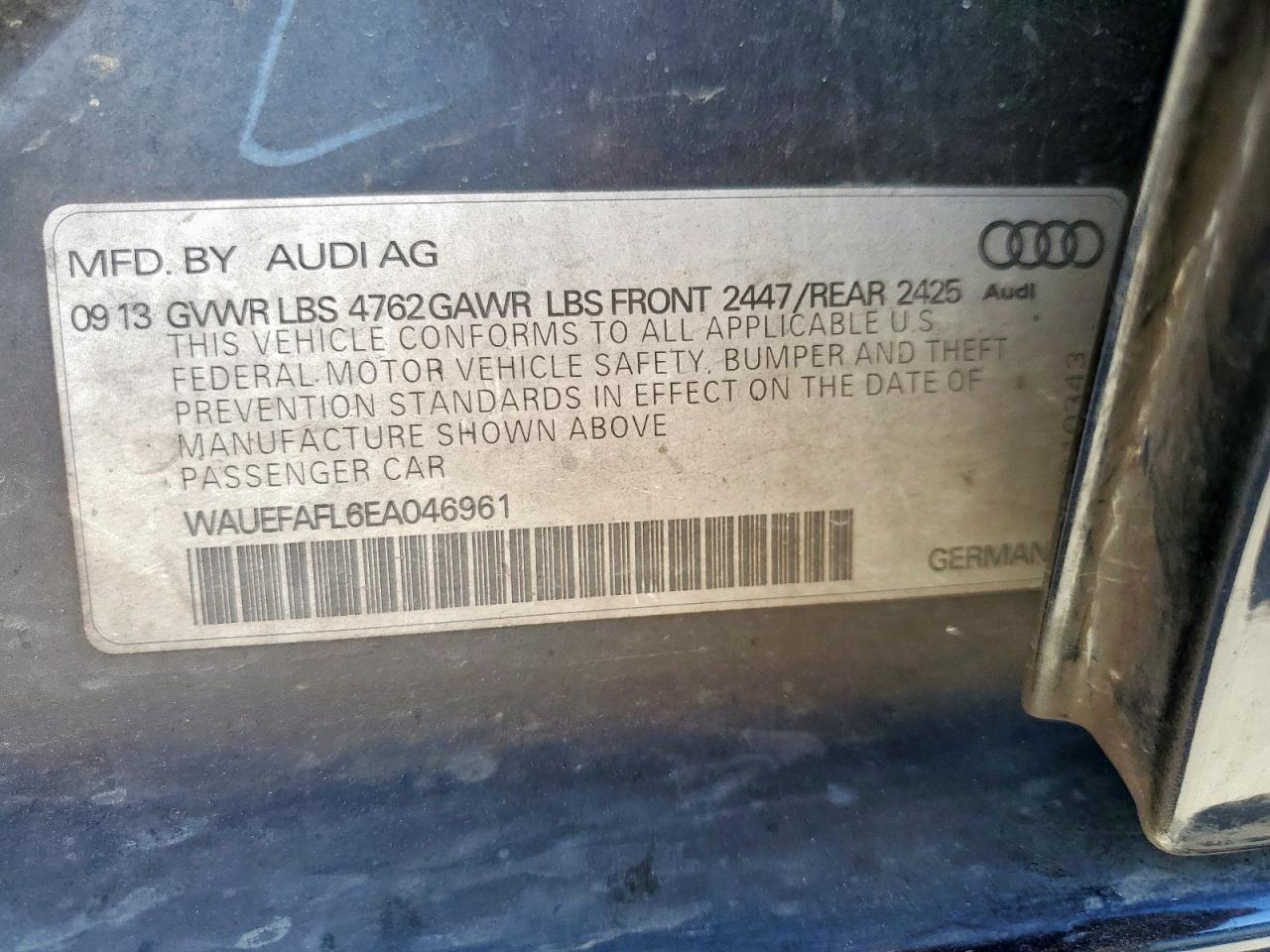 2014 Audi A4 Premium Plus VIN: WAUEFAFL6EA046961 Lot: 92040505