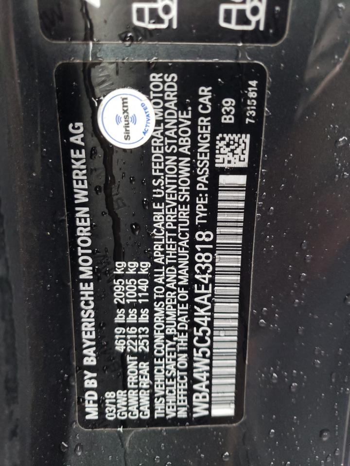 2019 BMW 430Xi VIN: WBA4W5C54KAE43818 Lot: 92059455
