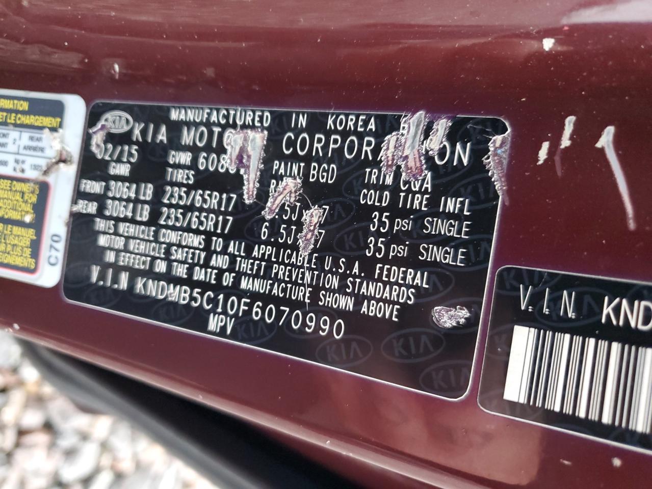 2015 Kia Sedona Lx VIN: KNDMB5C10F6070990 Lot: 93128735