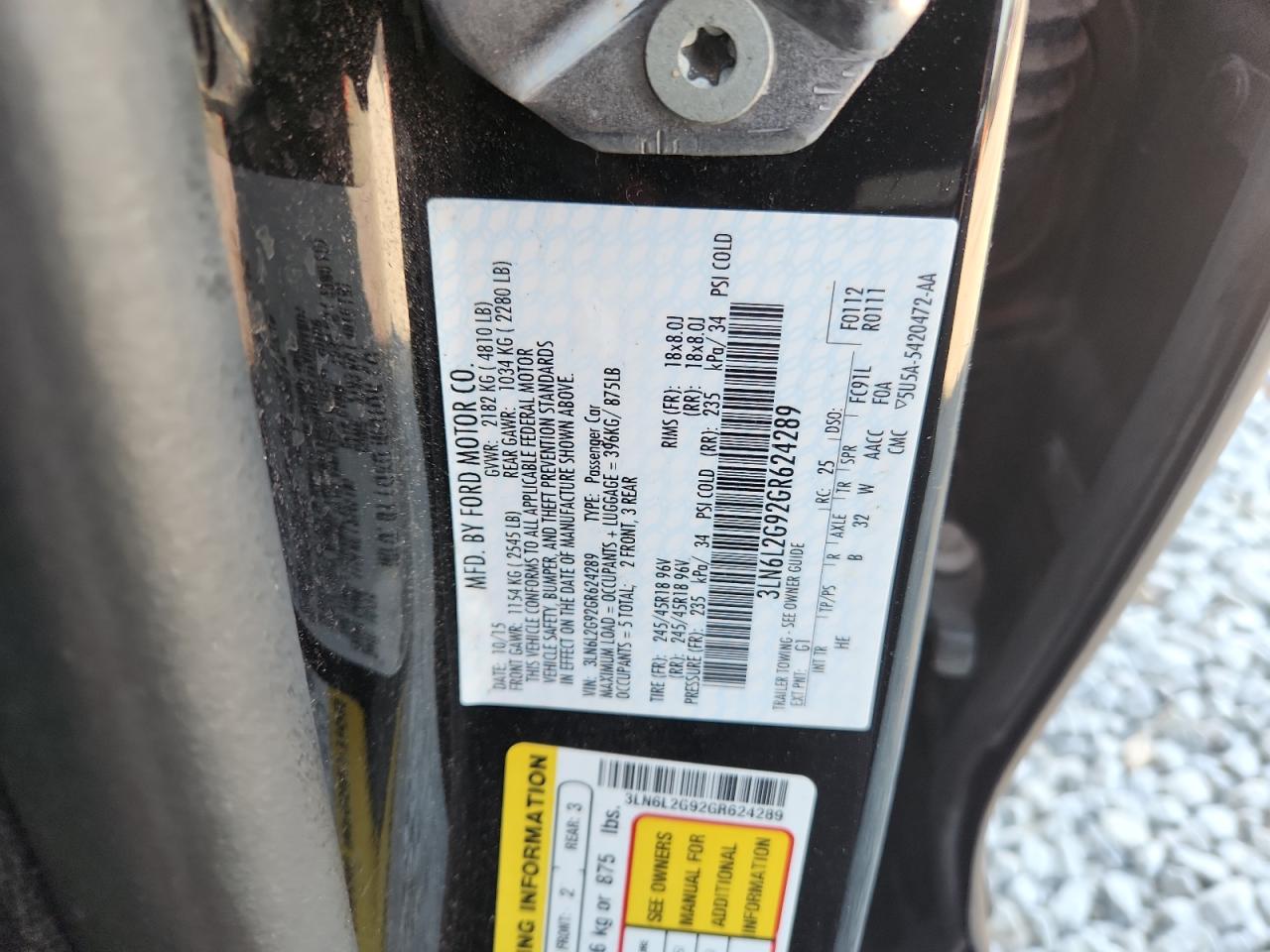 2016 Lincoln Mkz VIN: 3LN6L2G92GR624289 Lot: 91428245