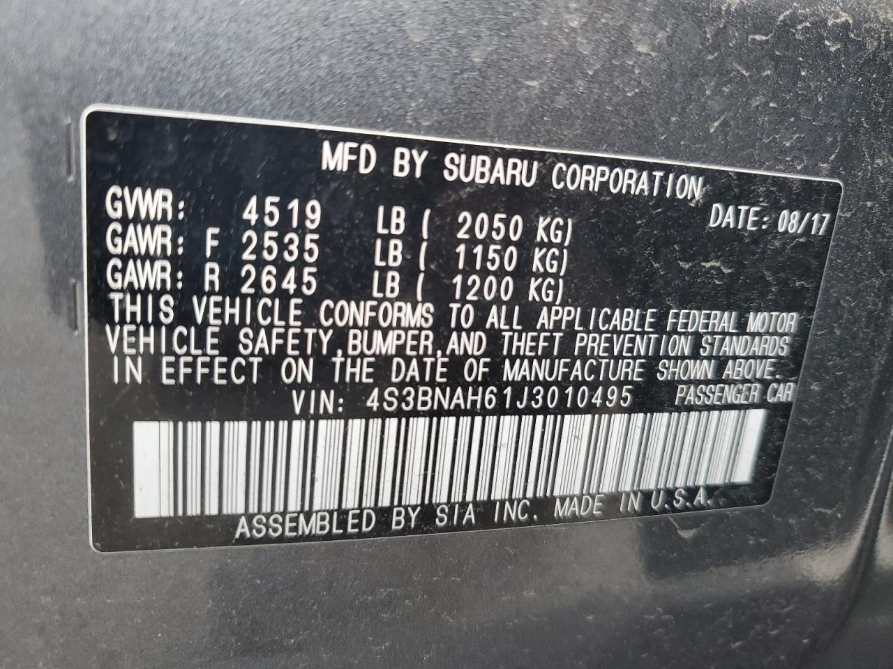 2018 Subaru Legacy 2.5I Premium VIN: 4S3BNAH61J3010495 Lot: 91999785