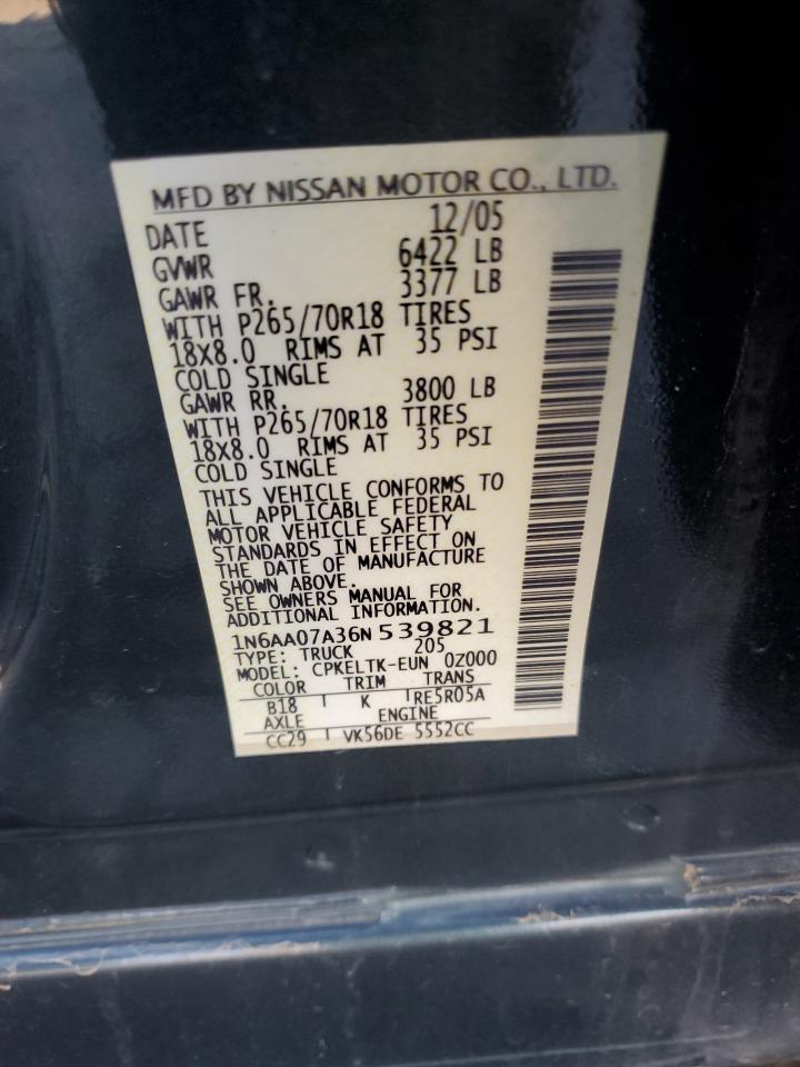 2006 Nissan Titan Xe VIN: 1N6AA07A36N539821 Lot: 93554095