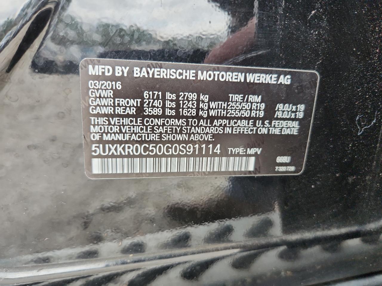 2016 BMW X5 xDrive35I VIN: 5UXKR0C50G0S91114 Lot: 92106055