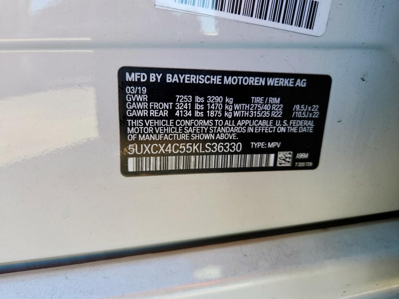 2019 BMW X7 xDrive50I VIN: 5UXCX4C55KLS36330 Lot: 91199445