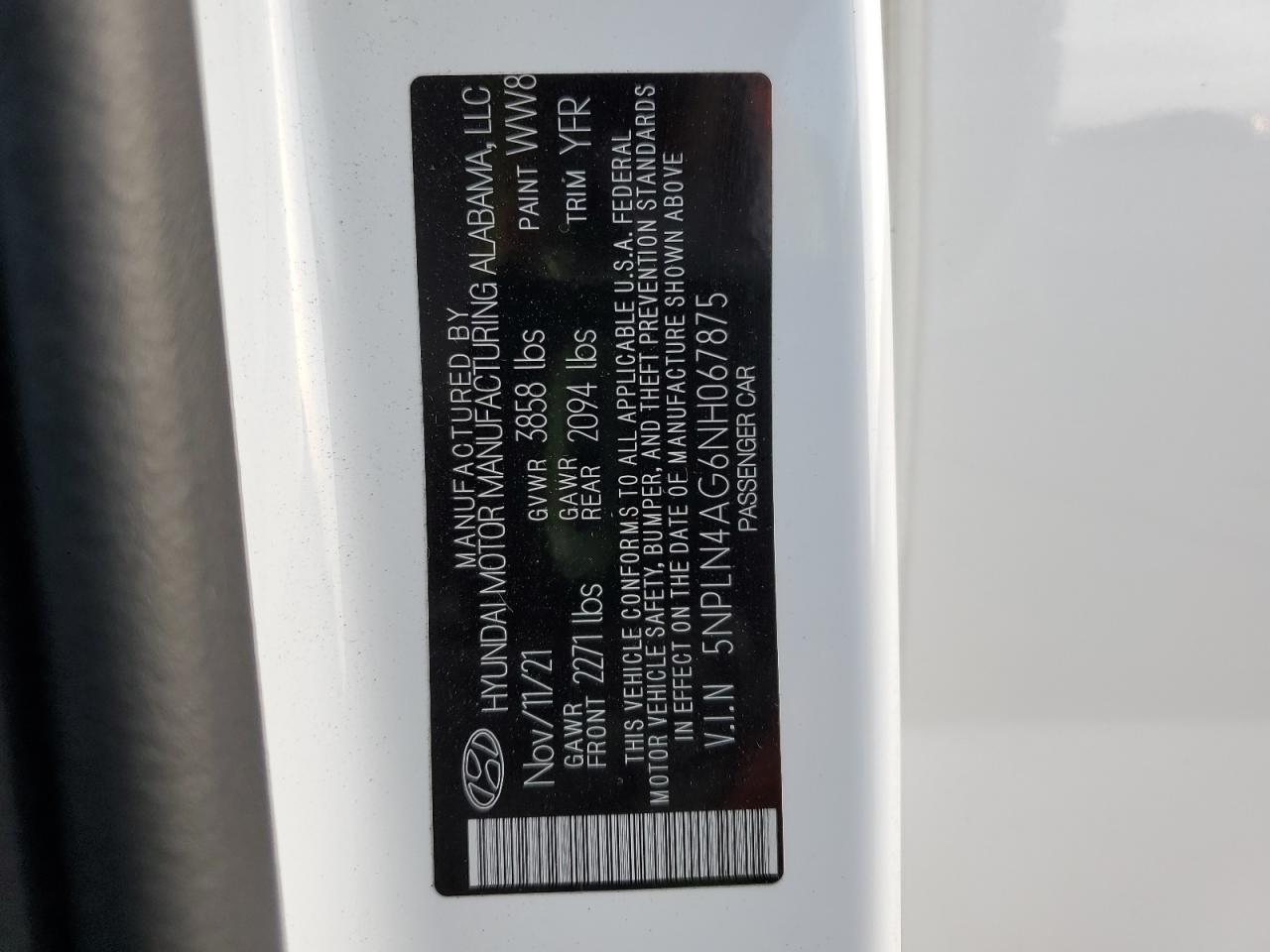 2022 Hyundai Elantra Sel VIN: 5NPLN4AG6NH067875 Lot: 92133395