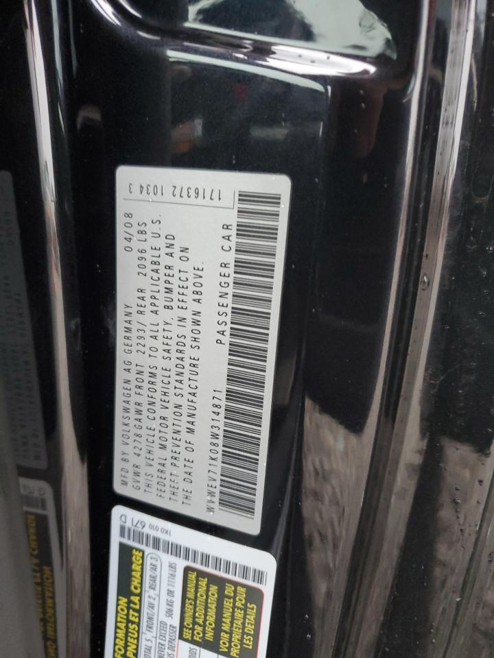 2008 Volkswagen Gti VIN: WVWEV71K08W314871 Lot: 92879515