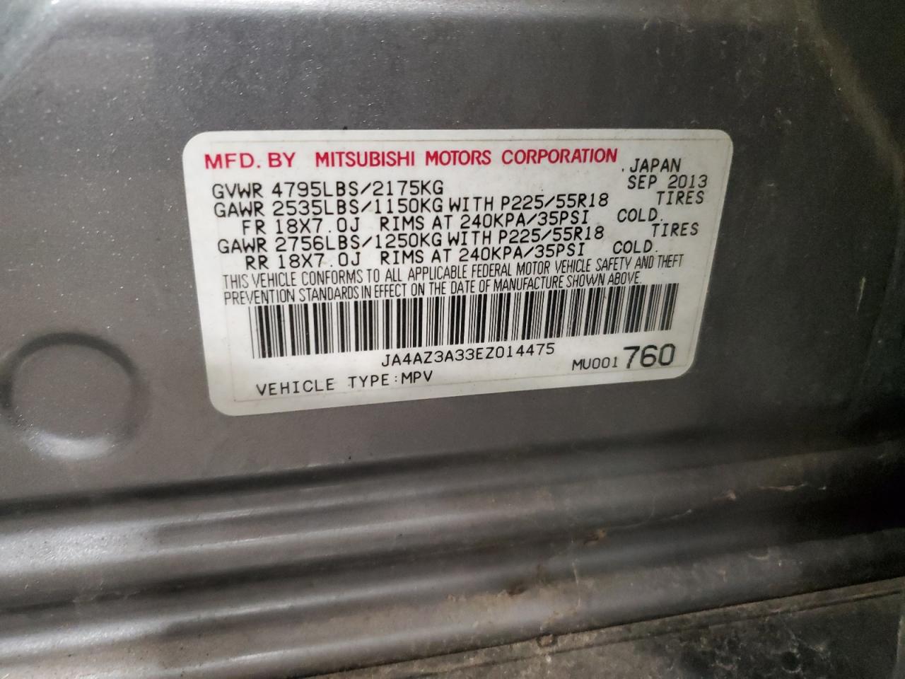 2014 Mitsubishi Outlander Se VIN: JA4AZ3A33EZ014475 Lot: 93619265