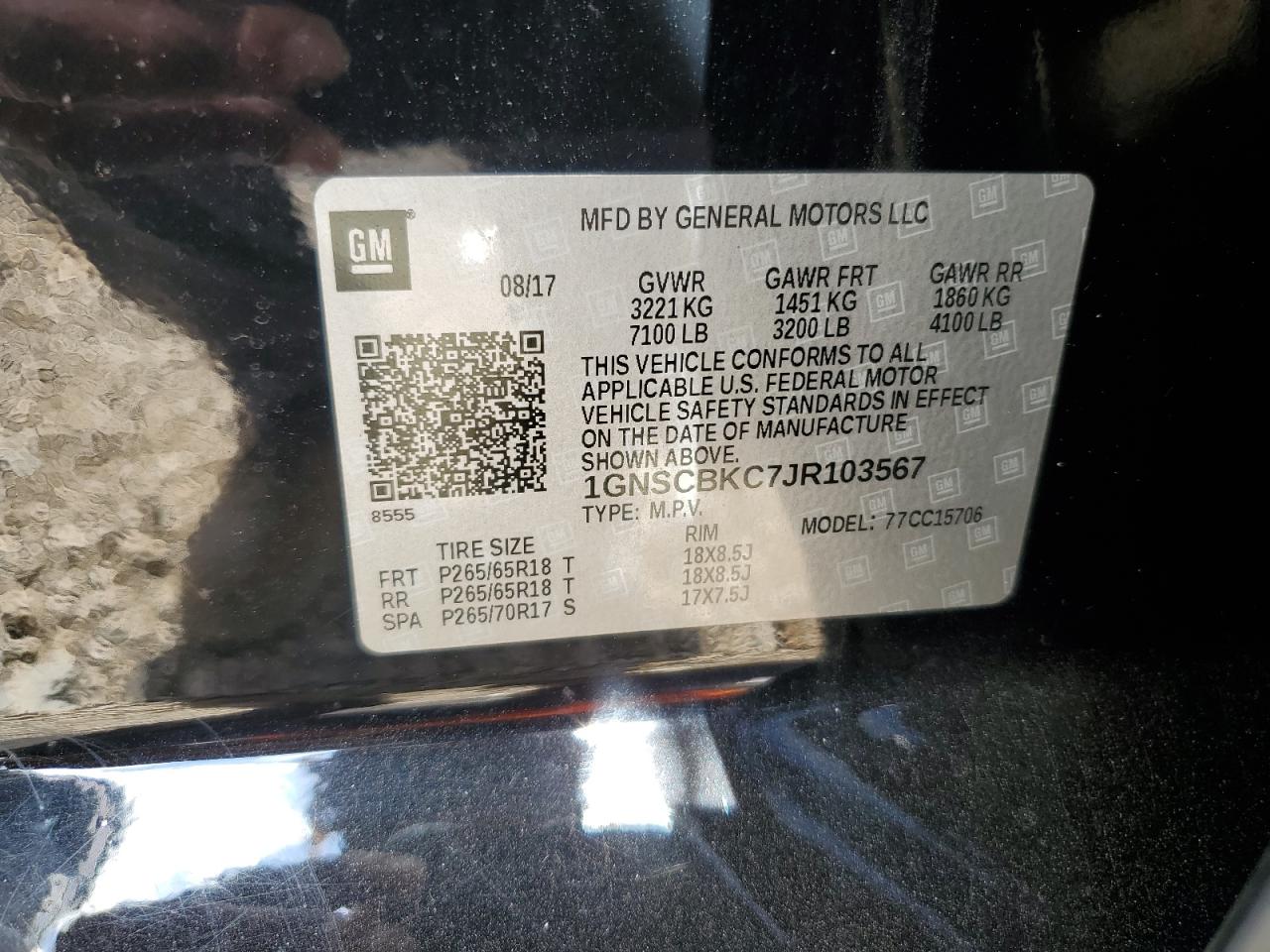 2018 Chevrolet Tahoe C1500 Lt VIN: 1GNSCBKC7JR103567 Lot: 93046315