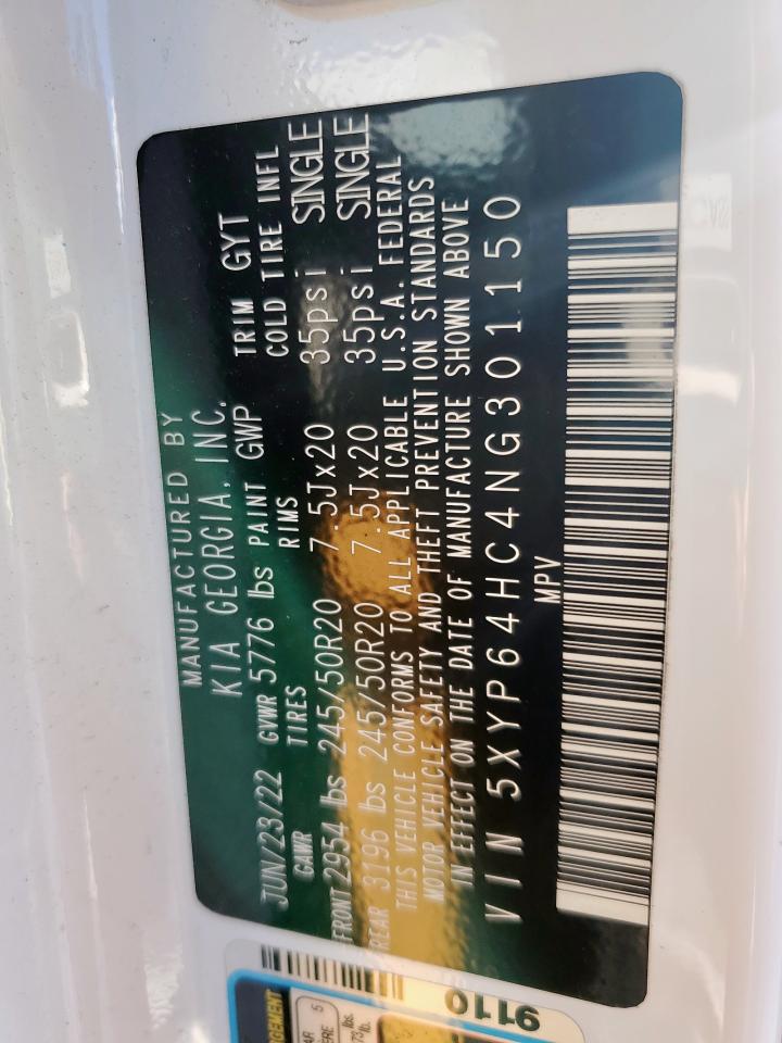 2022 Kia Telluride S VIN: 5XYP64HC4NG301150 Lot: 92410905