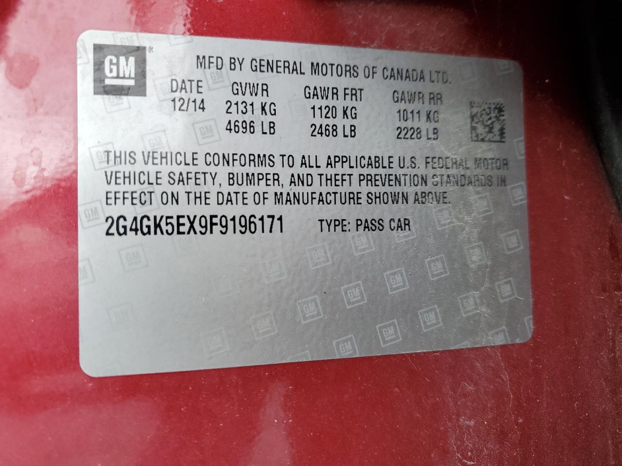 2015 Buick Regal VIN: 2G4GK5EX9F9196171 Lot: 91595515