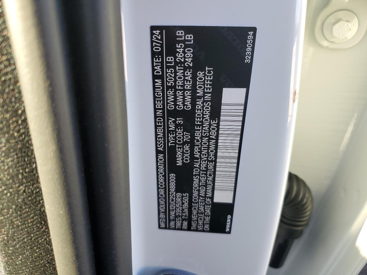 2025 Volvo Xc40 Plus VIN: YV4L12UC2S2488009 Lot: 93504435