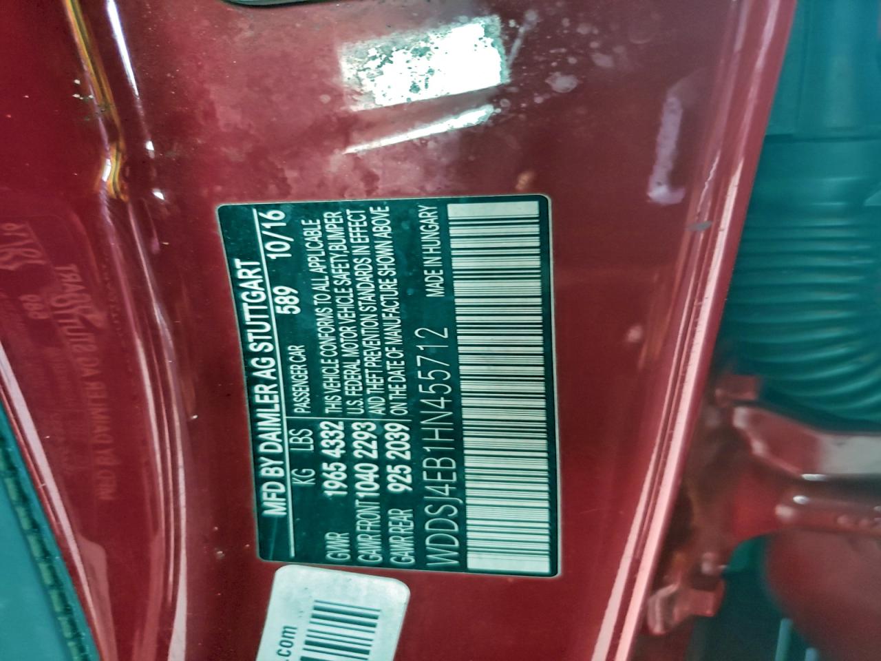 2017 Mercedes-Benz Cla 250 VIN: WDDSJ4EB1HN455712 Lot: 94139315