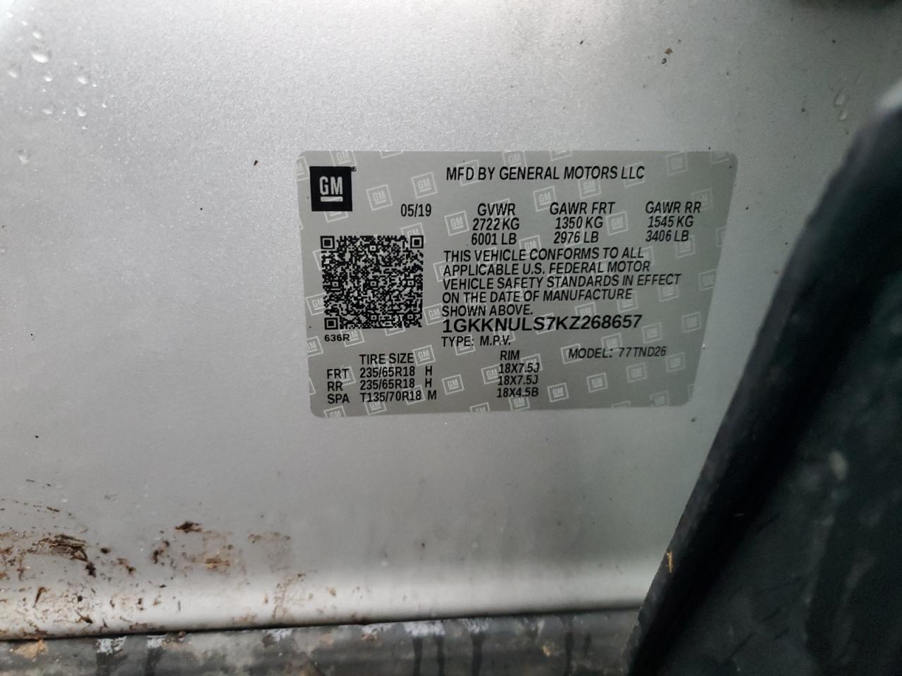 2019 GMC Acadia Slt-1 VIN: 1GKKNULS7KZ268657 Lot: 91803385