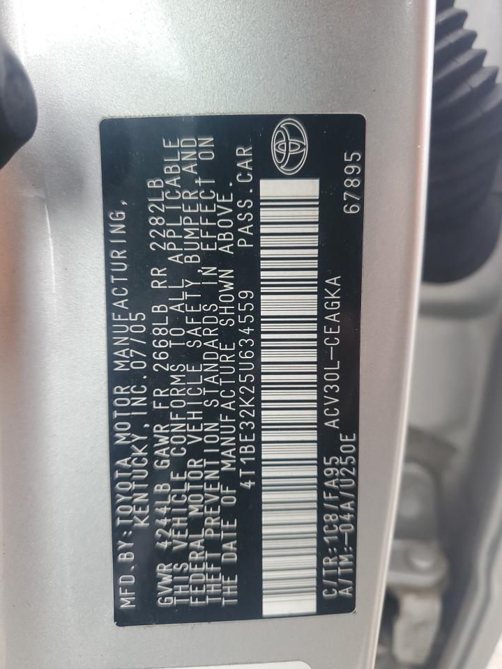 2005 Toyota Camry Le VIN: 4T1BE32K25U634559 Lot: 90572025