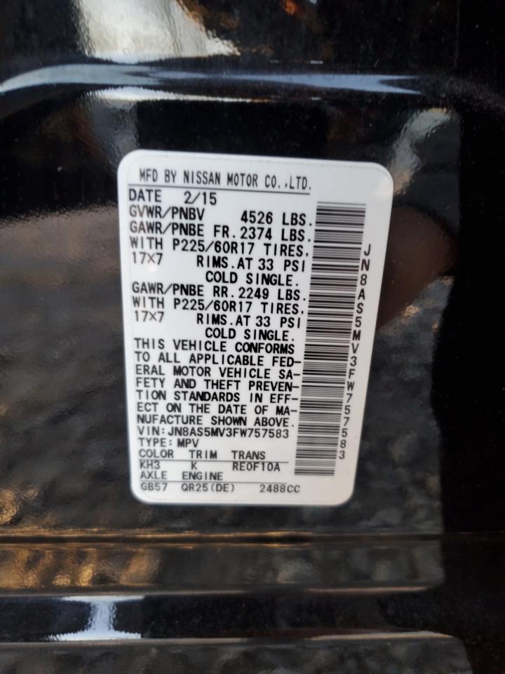 2015 Nissan Rogue Select S VIN: JN8AS5MV3FW757583 Lot: 92702325